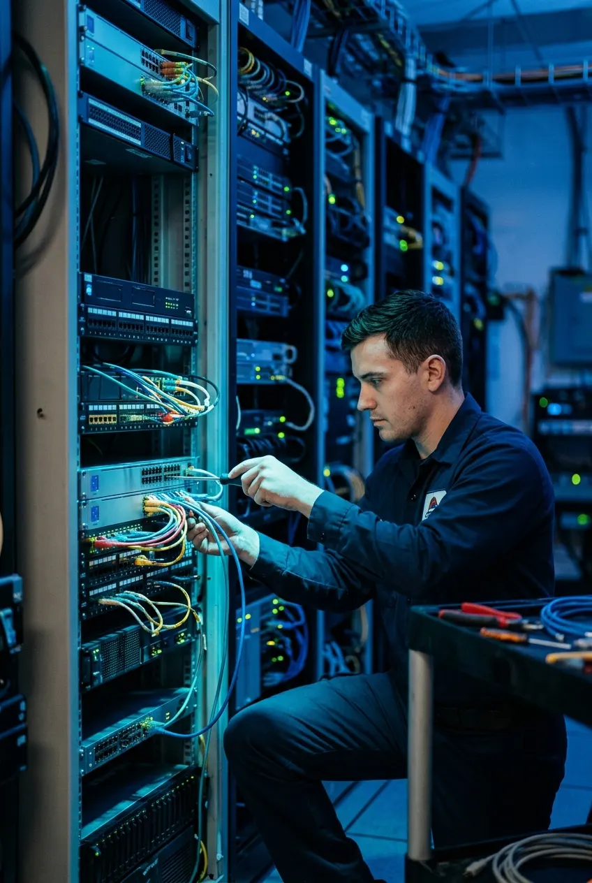 Bodhatek field technician installing network equipment